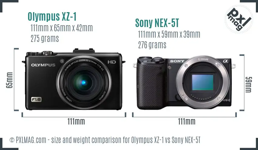 Olympus XZ-1 vs Sony NEX-5T size comparison