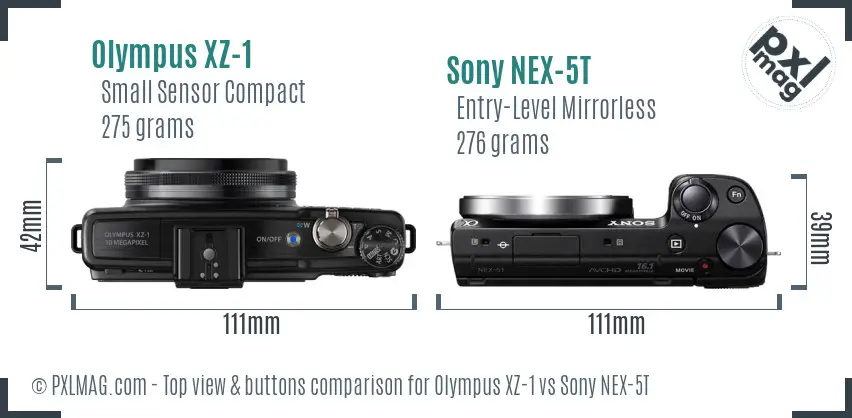 Olympus XZ-1 vs Sony NEX-5T top view buttons comparison