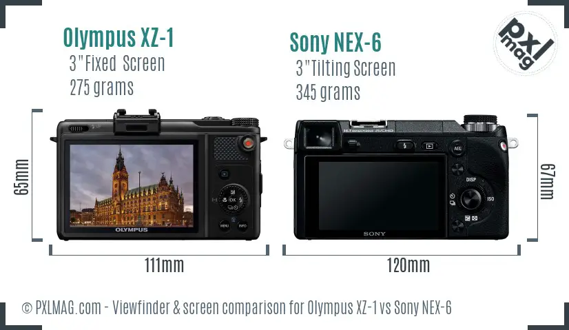 Olympus XZ-1 vs Sony NEX-6 Screen and Viewfinder comparison
