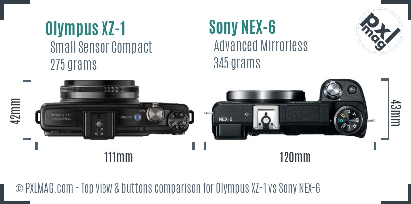 Olympus XZ-1 vs Sony NEX-6 top view buttons comparison