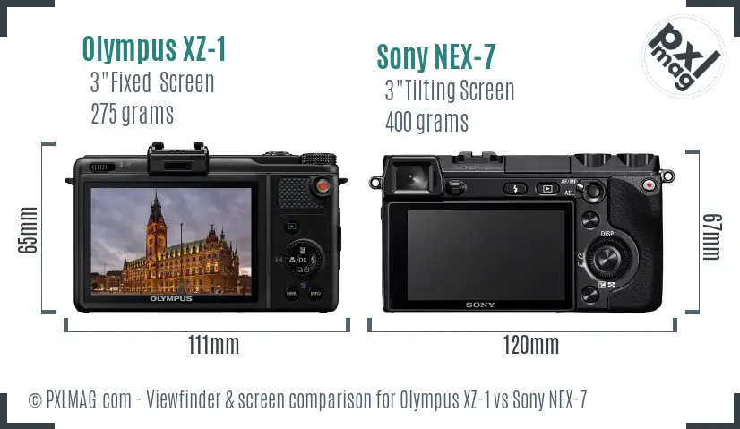 Olympus XZ-1 vs Sony NEX-7 Screen and Viewfinder comparison