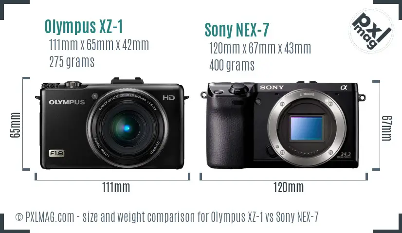 Olympus XZ-1 vs Sony NEX-7 size comparison