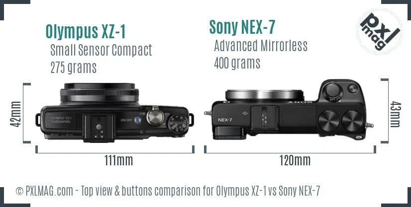 Olympus XZ-1 vs Sony NEX-7 top view buttons comparison