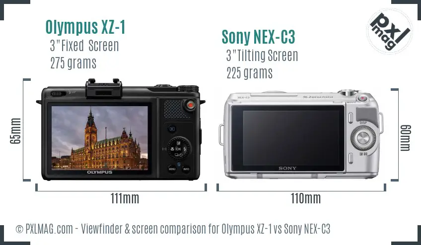 Olympus XZ-1 vs Sony NEX-C3 Screen and Viewfinder comparison