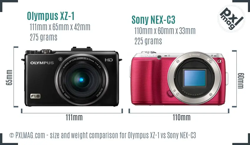 Olympus XZ-1 vs Sony NEX-C3 size comparison