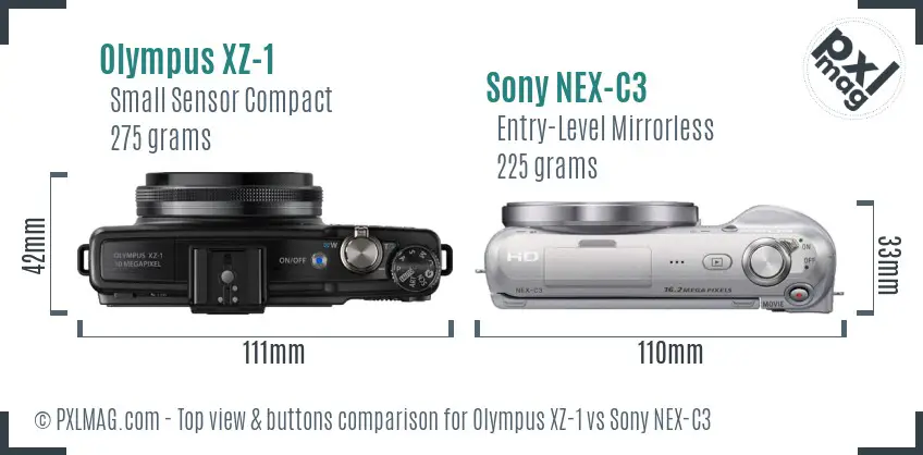 Olympus XZ-1 vs Sony NEX-C3 top view buttons comparison