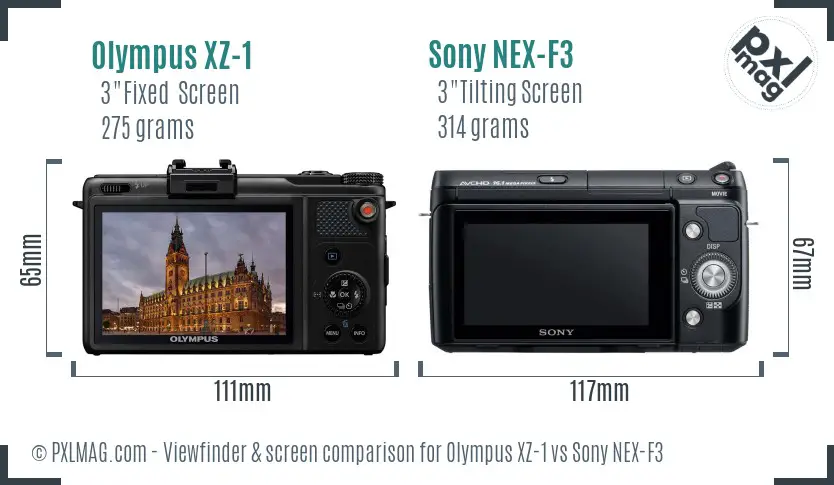 Olympus XZ-1 vs Sony NEX-F3 Screen and Viewfinder comparison