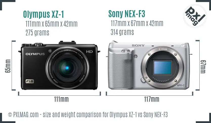 Olympus XZ-1 vs Sony NEX-F3 size comparison