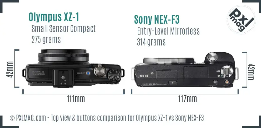 Olympus XZ-1 vs Sony NEX-F3 top view buttons comparison