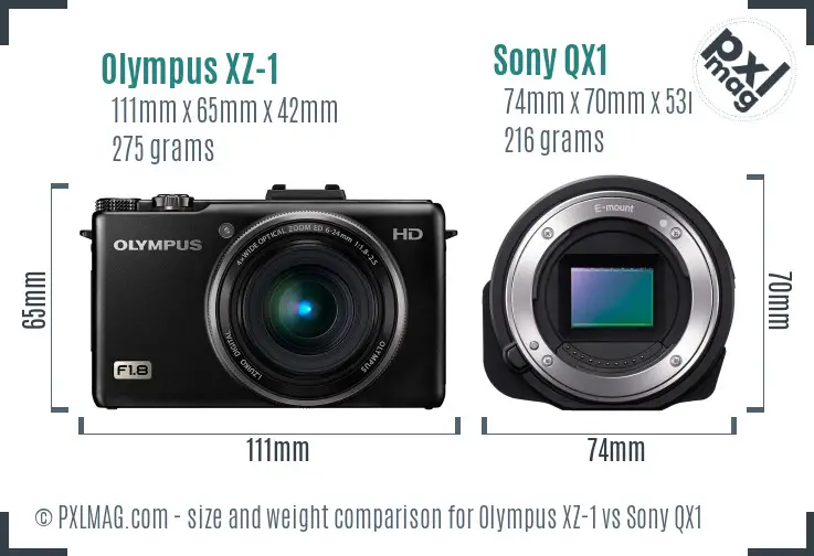 Olympus XZ-1 vs Sony QX1 size comparison