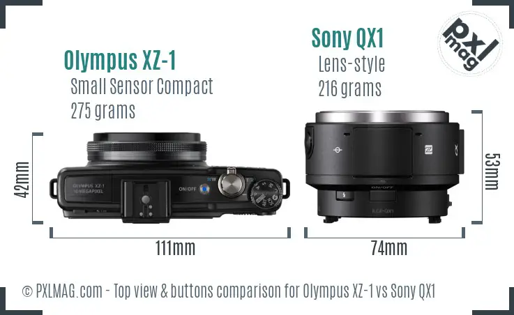 Olympus XZ-1 vs Sony QX1 top view buttons comparison