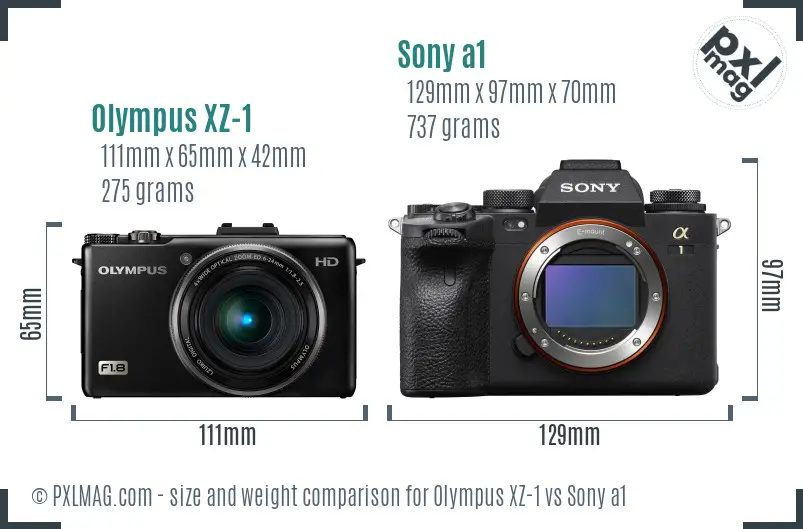 Olympus XZ-1 vs Sony a1 size comparison