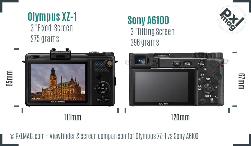 Olympus XZ-1 vs Sony A6100 Screen and Viewfinder comparison