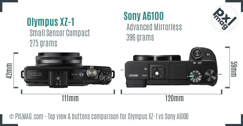 Olympus XZ-1 vs Sony A6100 top view buttons comparison