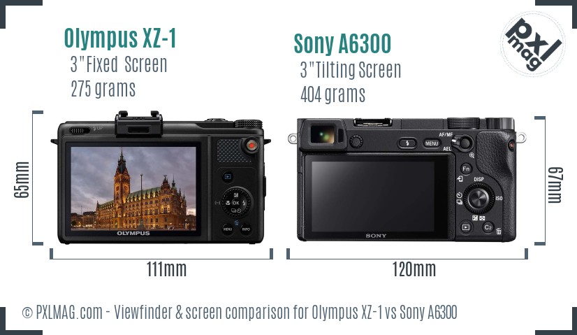 Olympus XZ-1 vs Sony A6300 Screen and Viewfinder comparison