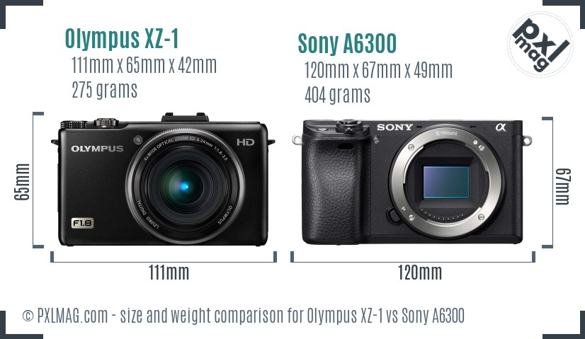 Olympus XZ-1 vs Sony A6300 size comparison