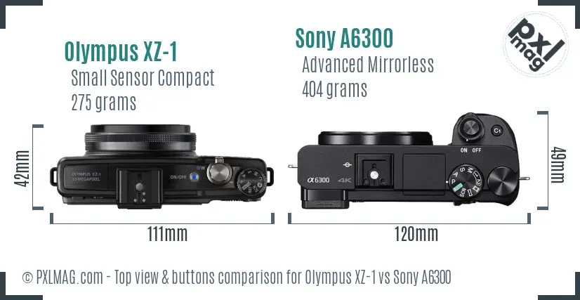 Olympus XZ-1 vs Sony A6300 top view buttons comparison