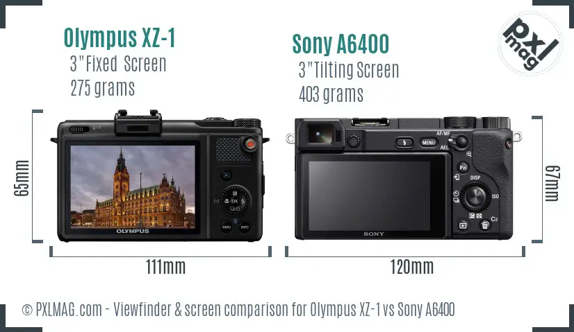 Olympus XZ-1 vs Sony A6400 Screen and Viewfinder comparison