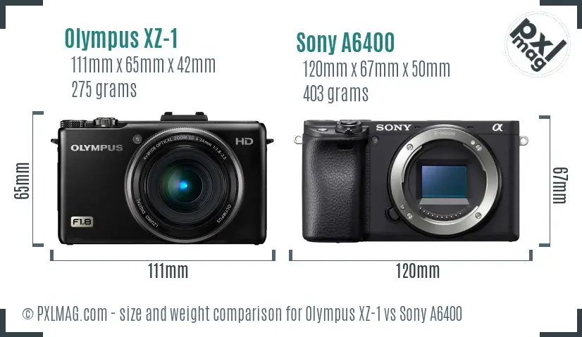 Olympus XZ-1 vs Sony A6400 size comparison