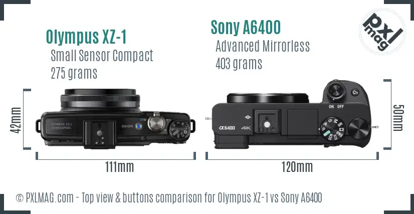 Olympus XZ-1 vs Sony A6400 top view buttons comparison