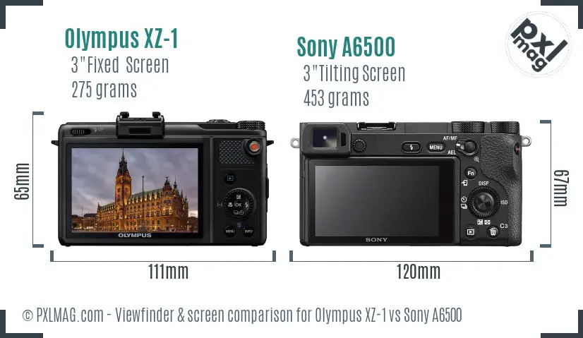 Olympus XZ-1 vs Sony A6500 Screen and Viewfinder comparison