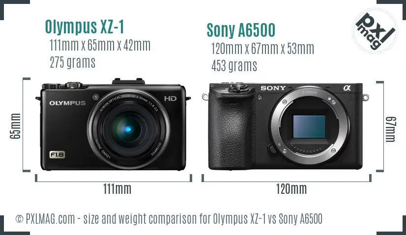 Olympus XZ-1 vs Sony A6500 size comparison