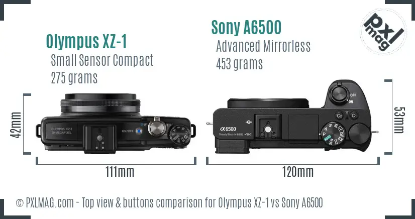 Olympus XZ-1 vs Sony A6500 top view buttons comparison