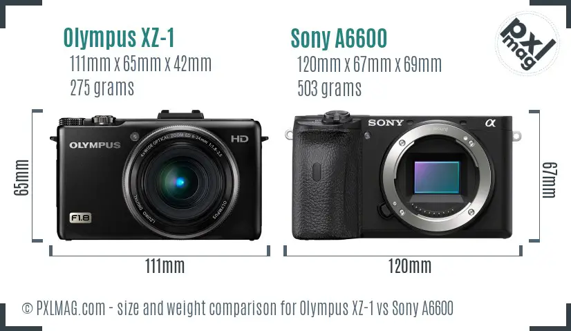 Olympus XZ-1 vs Sony A6600 size comparison