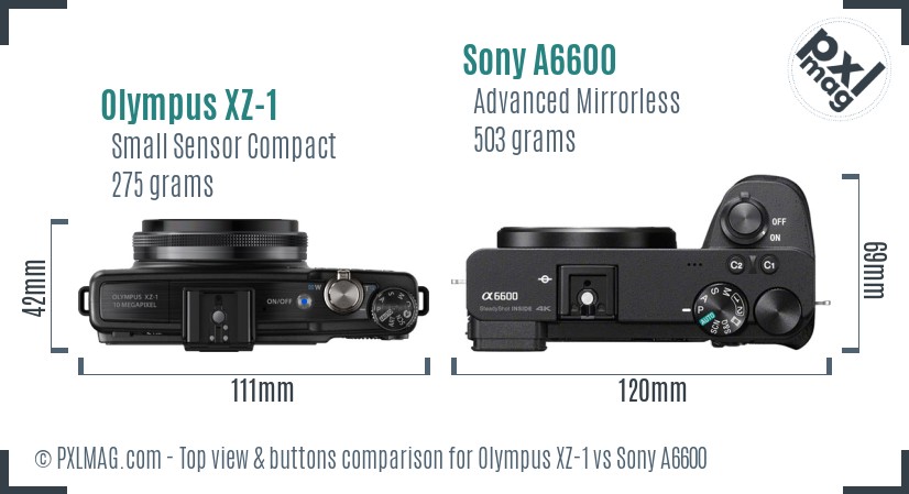Olympus XZ-1 vs Sony A6600 top view buttons comparison