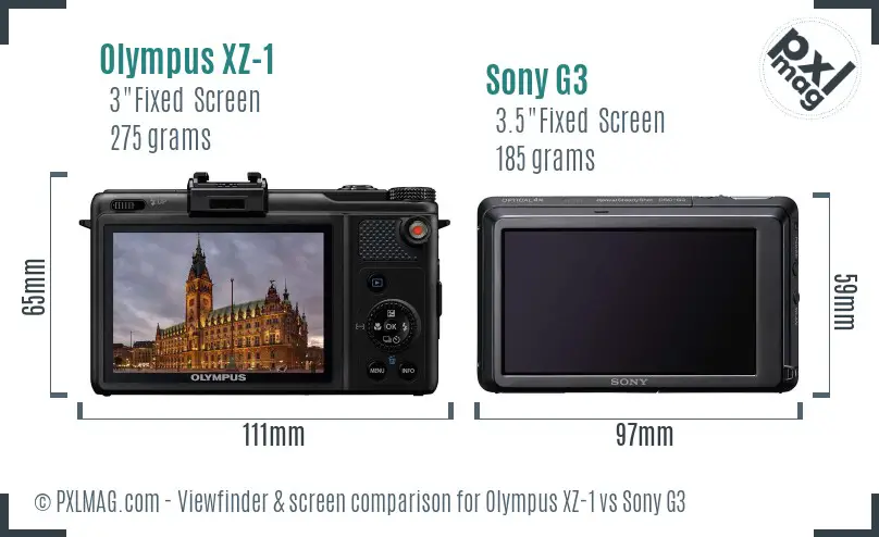 Olympus XZ-1 vs Sony G3 Screen and Viewfinder comparison