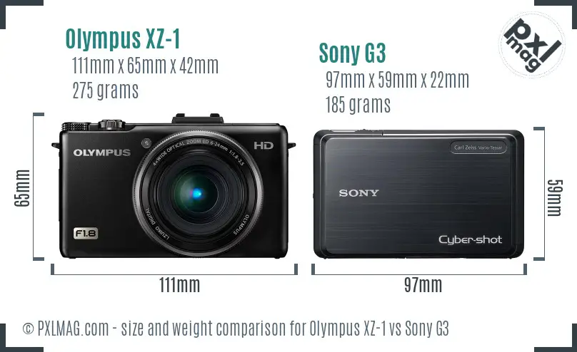 Olympus XZ-1 vs Sony G3 size comparison