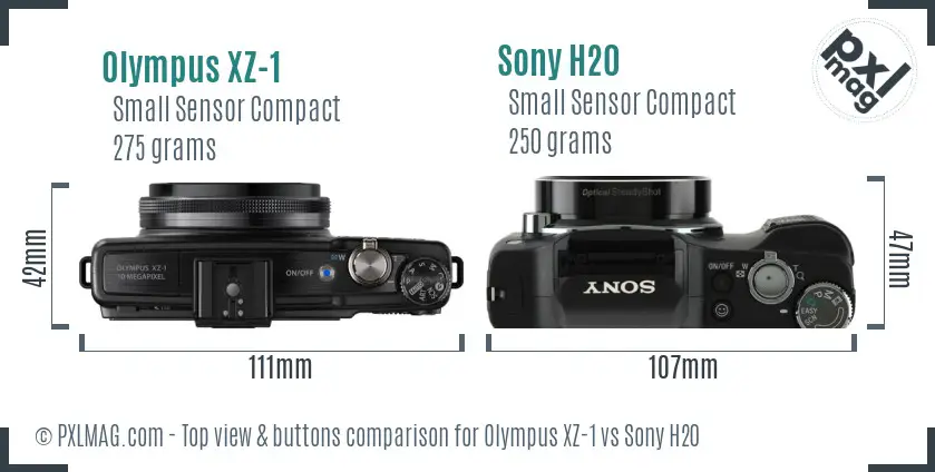 Olympus XZ-1 vs Sony H20 top view buttons comparison