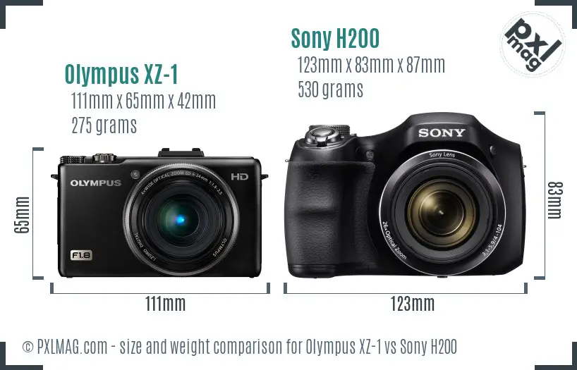 Olympus XZ-1 vs Sony H200 size comparison