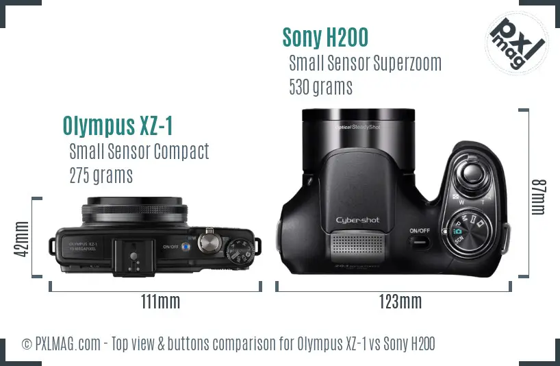 Olympus XZ-1 vs Sony H200 top view buttons comparison