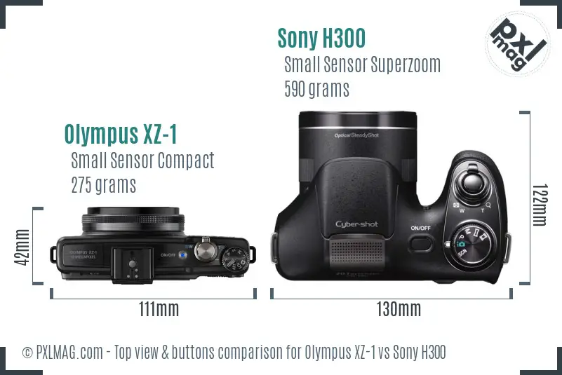 Olympus XZ-1 vs Sony H300 top view buttons comparison