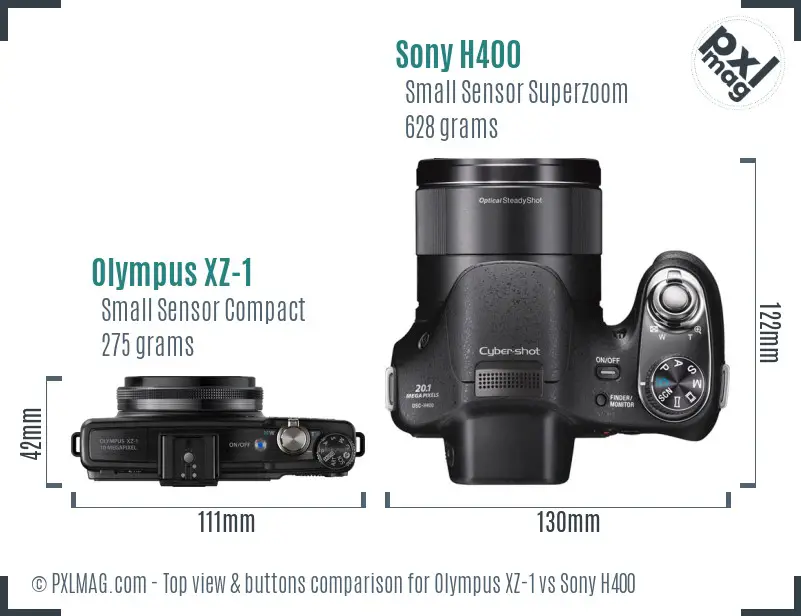 Olympus XZ-1 vs Sony H400 top view buttons comparison