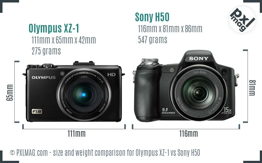 Olympus XZ-1 vs Sony H50 size comparison