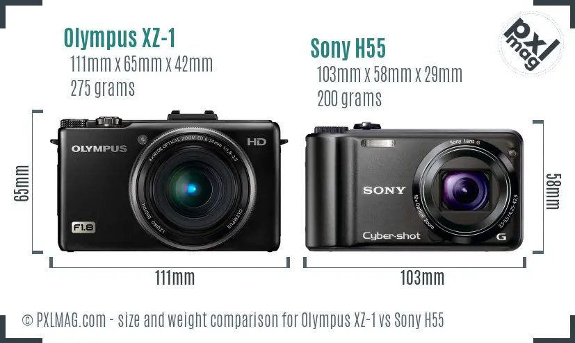 Olympus XZ-1 vs Sony H55 size comparison