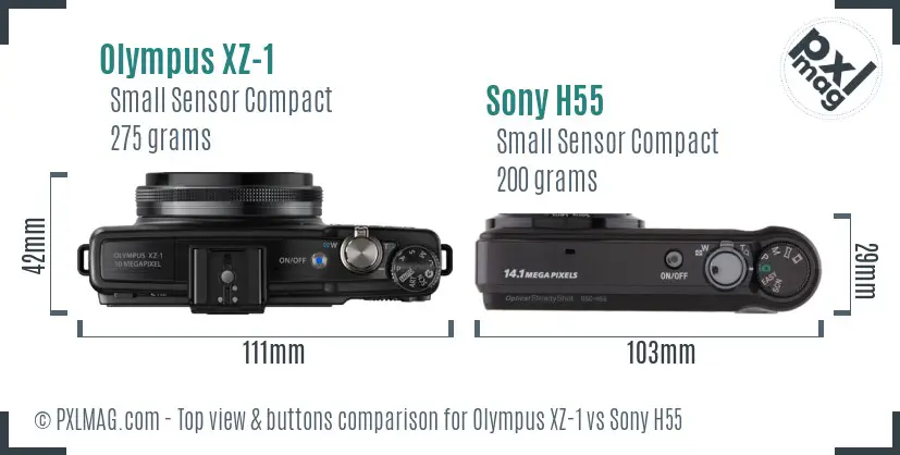 Olympus XZ-1 vs Sony H55 top view buttons comparison