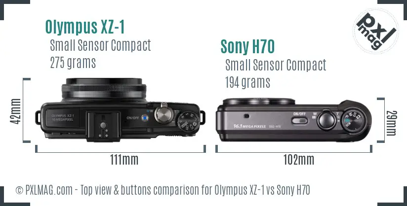 Olympus XZ-1 vs Sony H70 top view buttons comparison