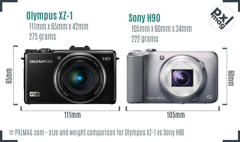 Olympus XZ-1 vs Sony H90 size comparison