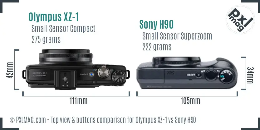 Olympus XZ-1 vs Sony H90 top view buttons comparison