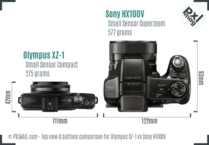 Olympus XZ-1 vs Sony HX100V top view buttons comparison