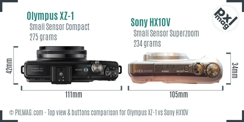 Olympus XZ-1 vs Sony HX10V top view buttons comparison