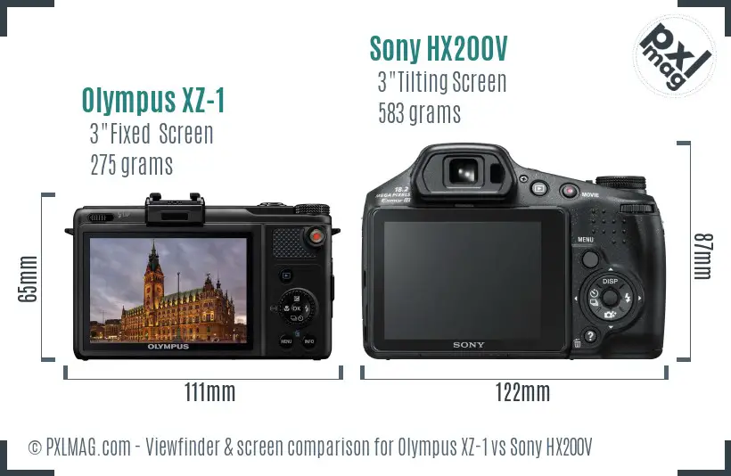 Olympus XZ-1 vs Sony HX200V Screen and Viewfinder comparison