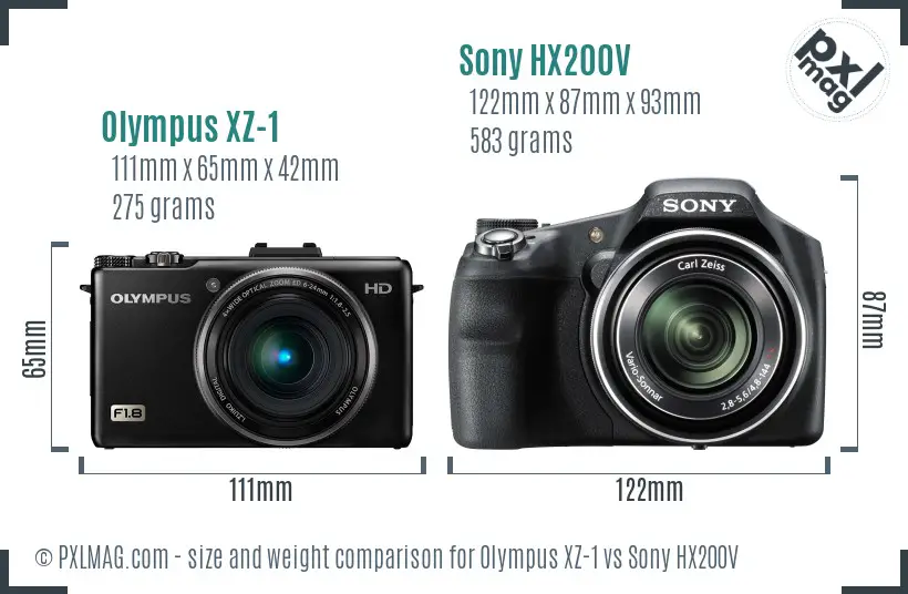 Olympus XZ-1 vs Sony HX200V size comparison