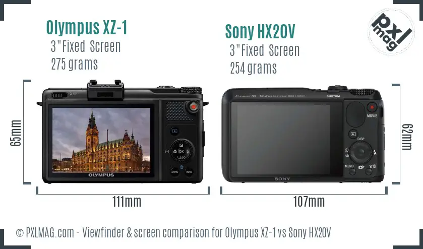 Olympus XZ-1 vs Sony HX20V Screen and Viewfinder comparison