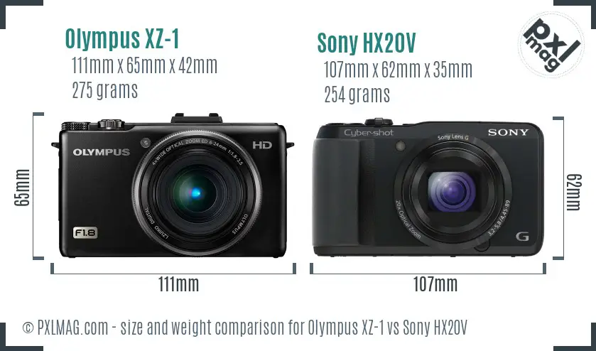 Olympus XZ-1 vs Sony HX20V size comparison