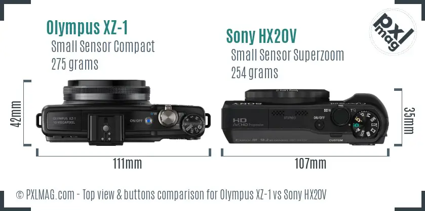Olympus XZ-1 vs Sony HX20V top view buttons comparison