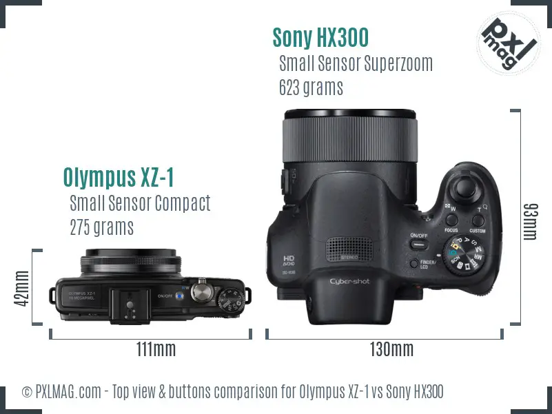 Olympus XZ-1 vs Sony HX300 top view buttons comparison